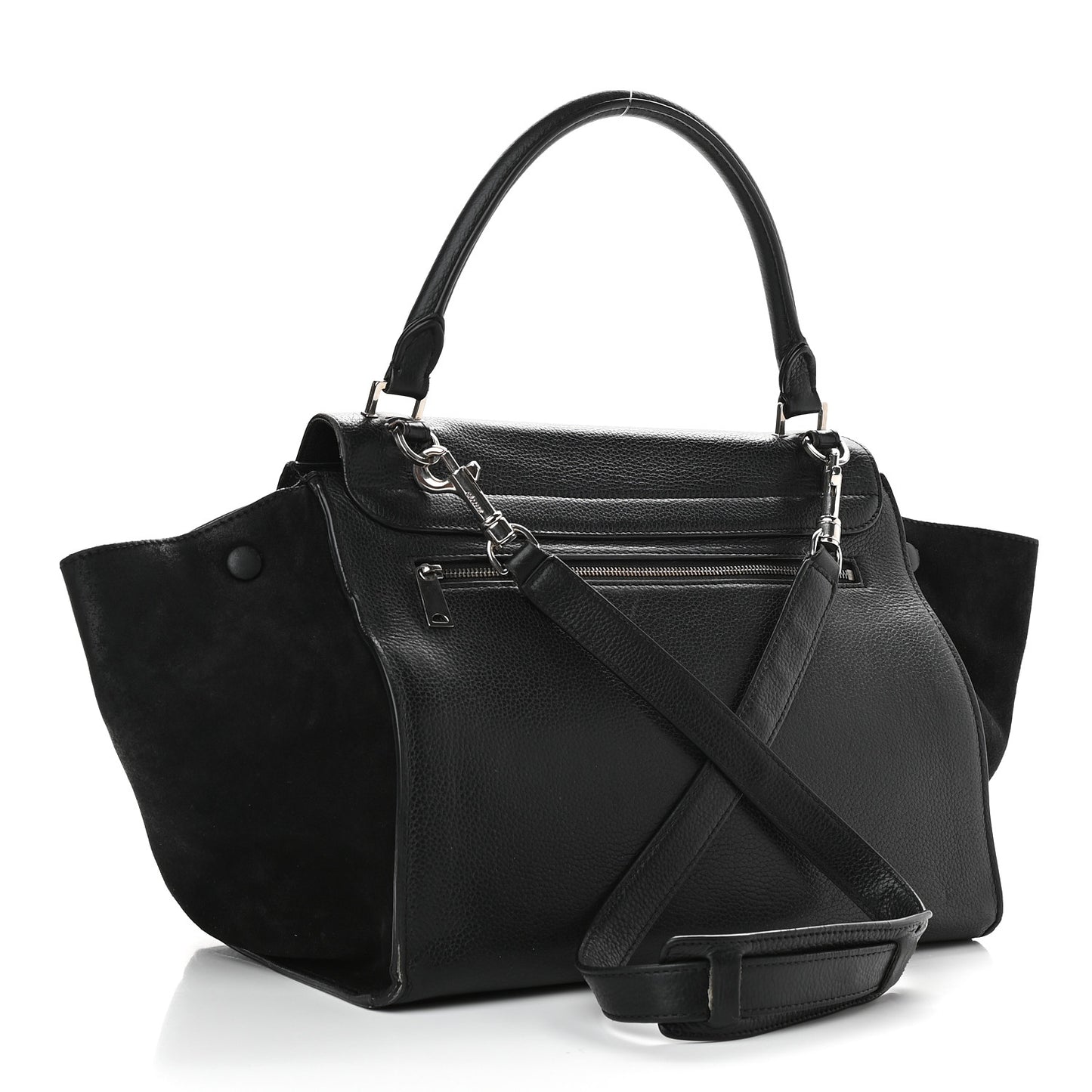 Drummed Calfskin Suede Large Trapeze Black