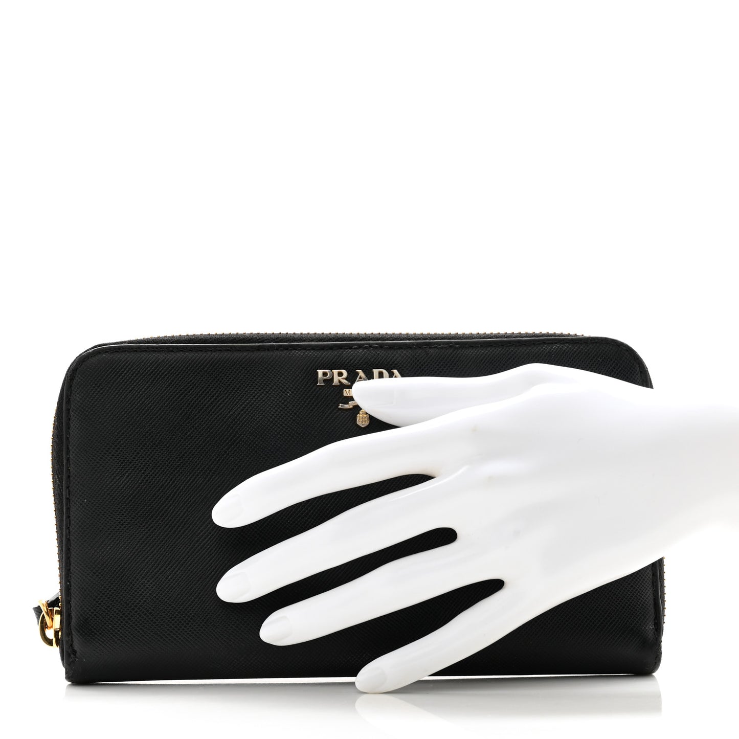 Saffiano Metal Zip Around Wallet Black
