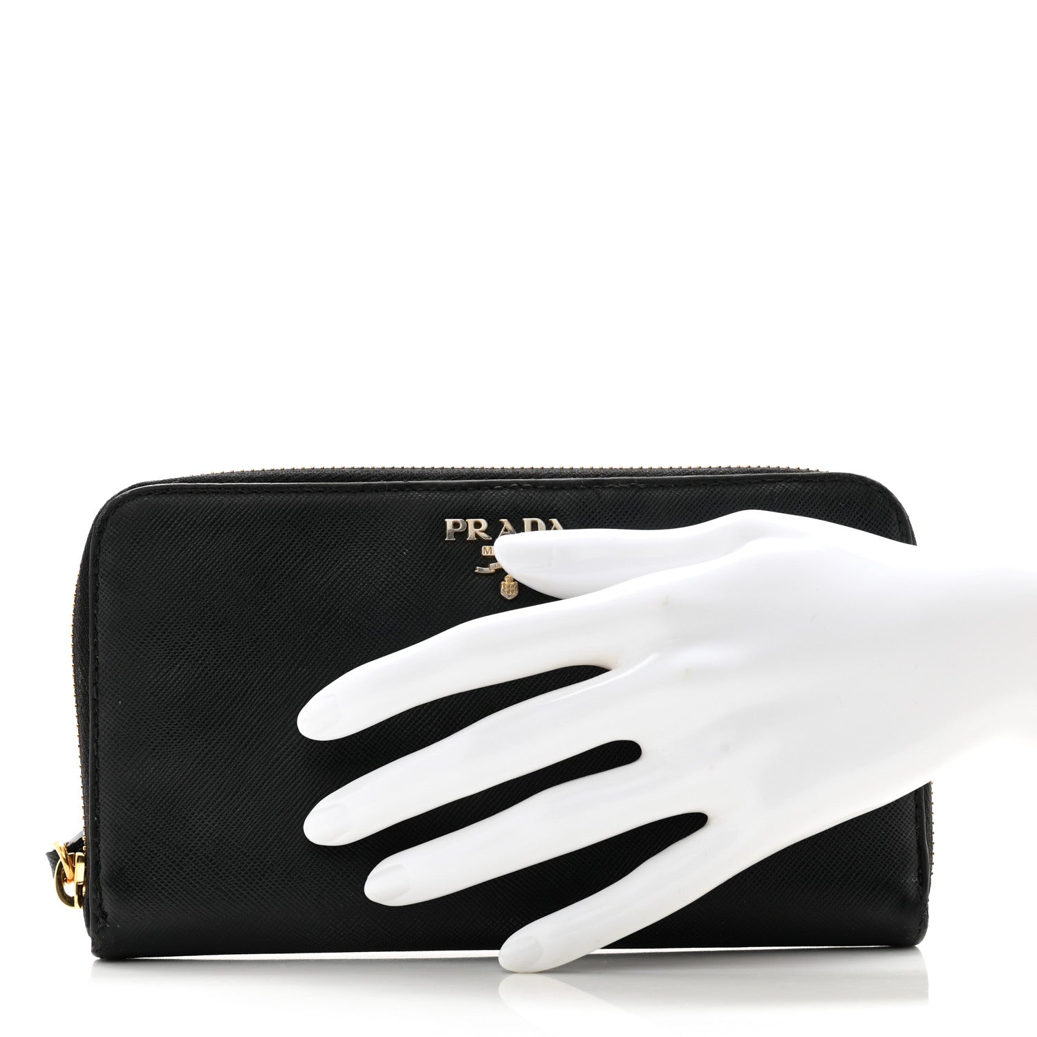 Prada Saffiano Metal Zip Around Wallet Black 2 of 12