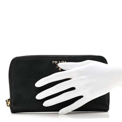 Prada Saffiano Metal Zip Around Wallet Black 2 of 12
