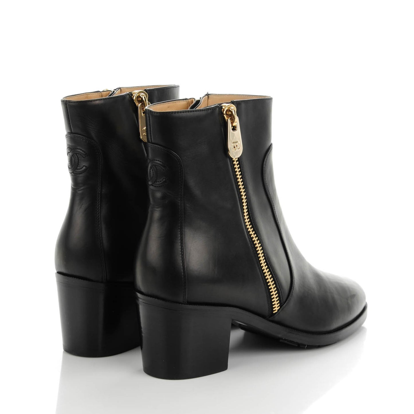 Calfskin Double Zip Short Boots 40 Black