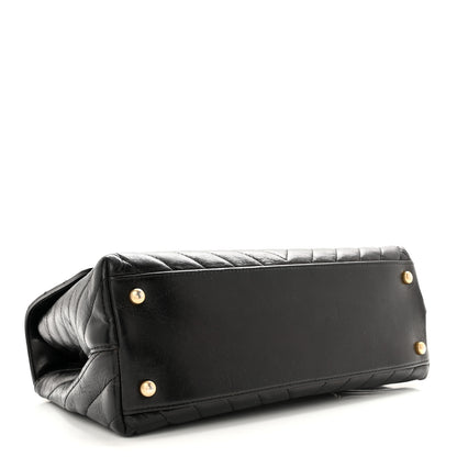 Chanel Calfskin Lizard Chevron Quilted Small Coco Handle Flap Black 4 of 13