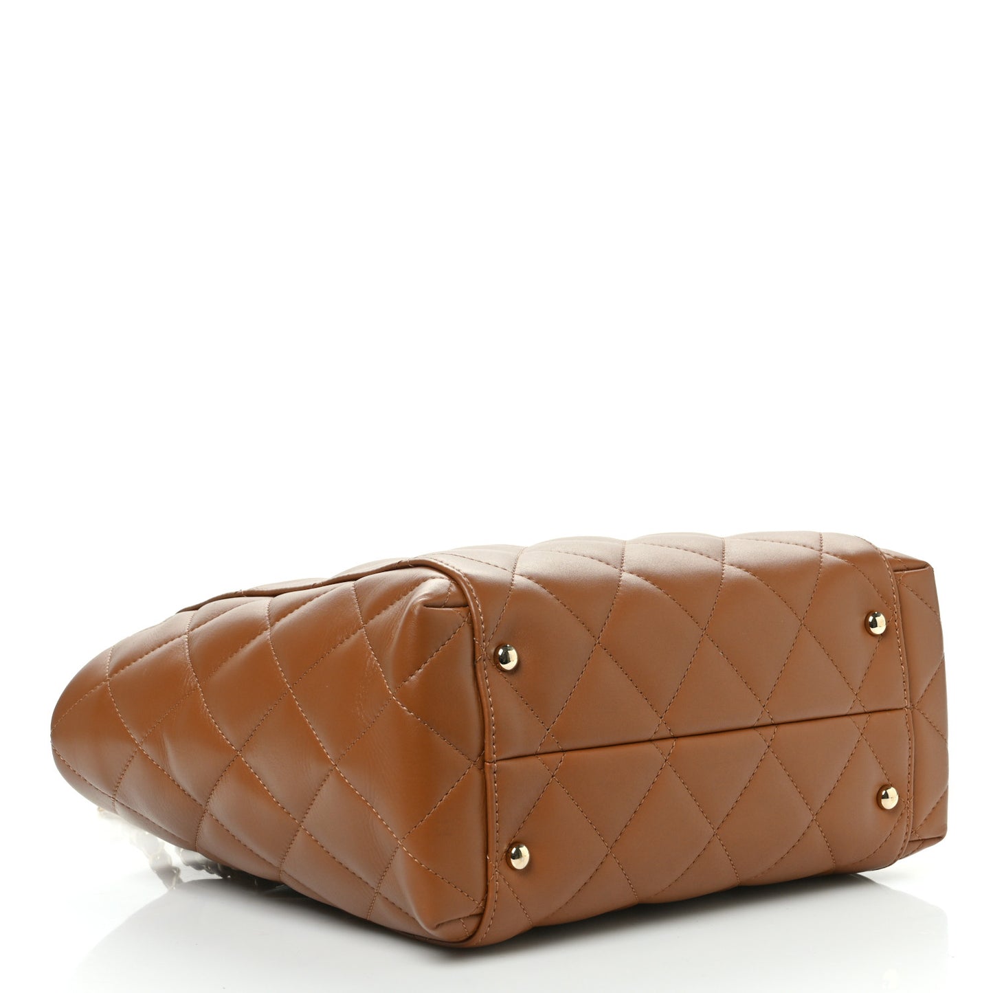 Calfskin Quilted Small Shopping Tote Camel