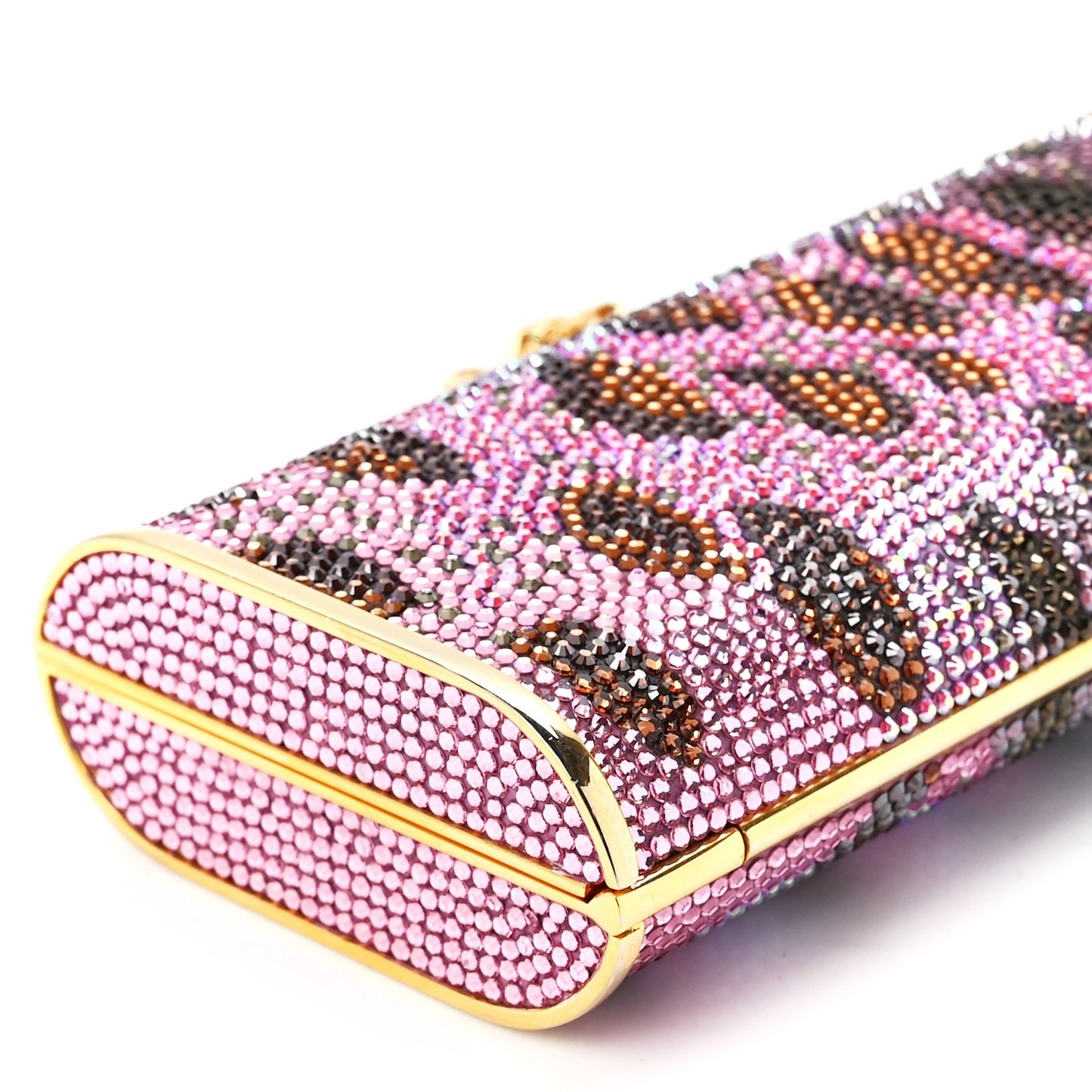 Crystal Leopard Minaudiere Clutch Pink Gold