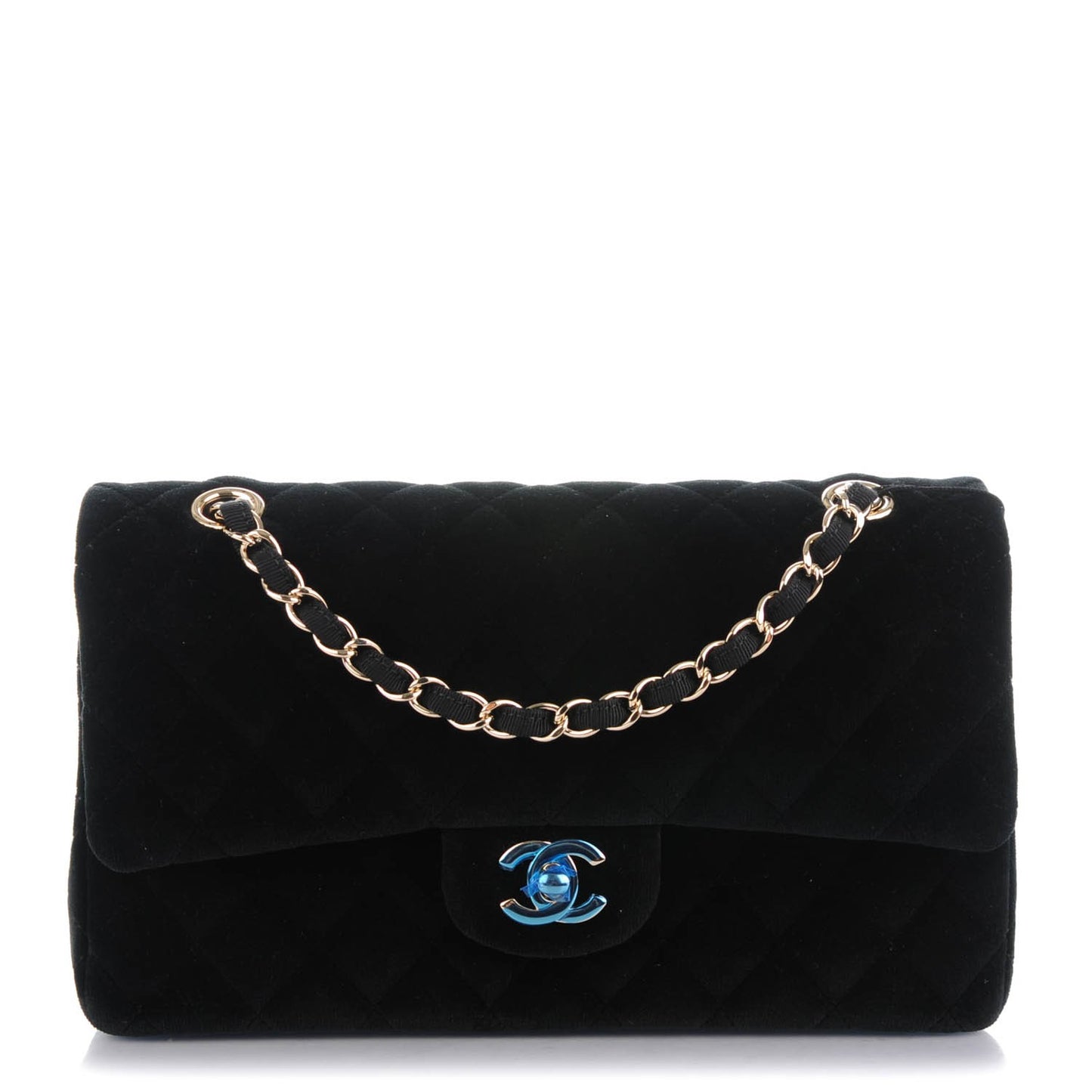 Velvet Quilted Medium Double Flap Black