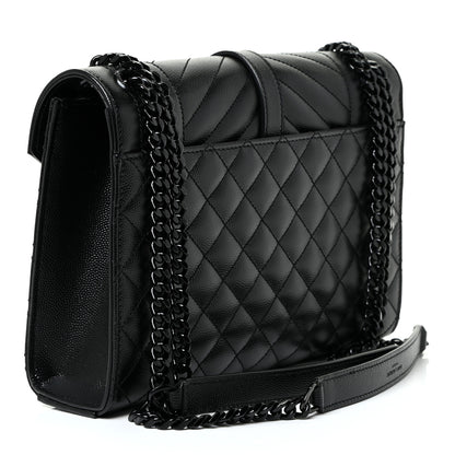 Saint Laurent Grain De Poudre Textured Mixed Matelasse Triquilt Medium Monogram Satchel Black 3 of 13