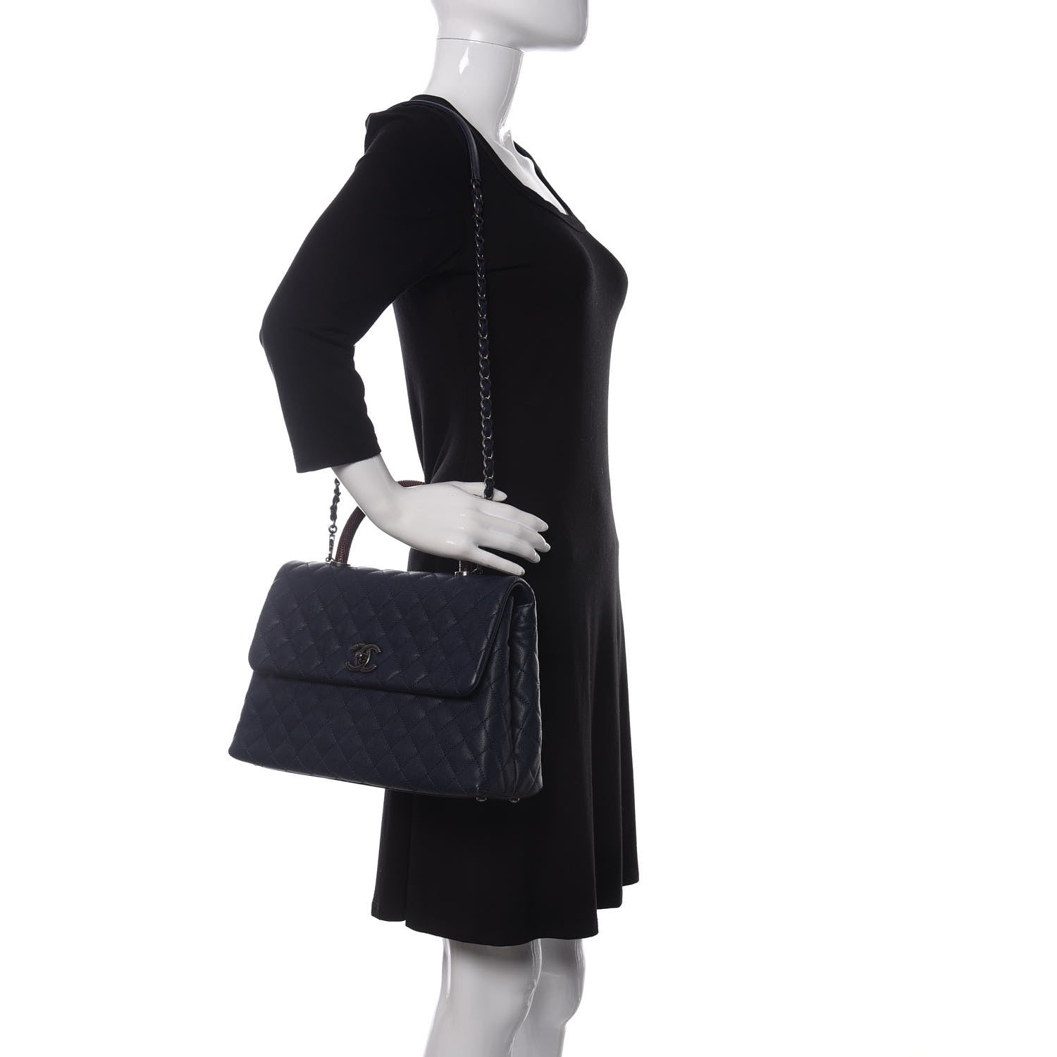 Chanel Caviar Lizard Quilted Medium Coco Handle Flap Navy 2 of 12