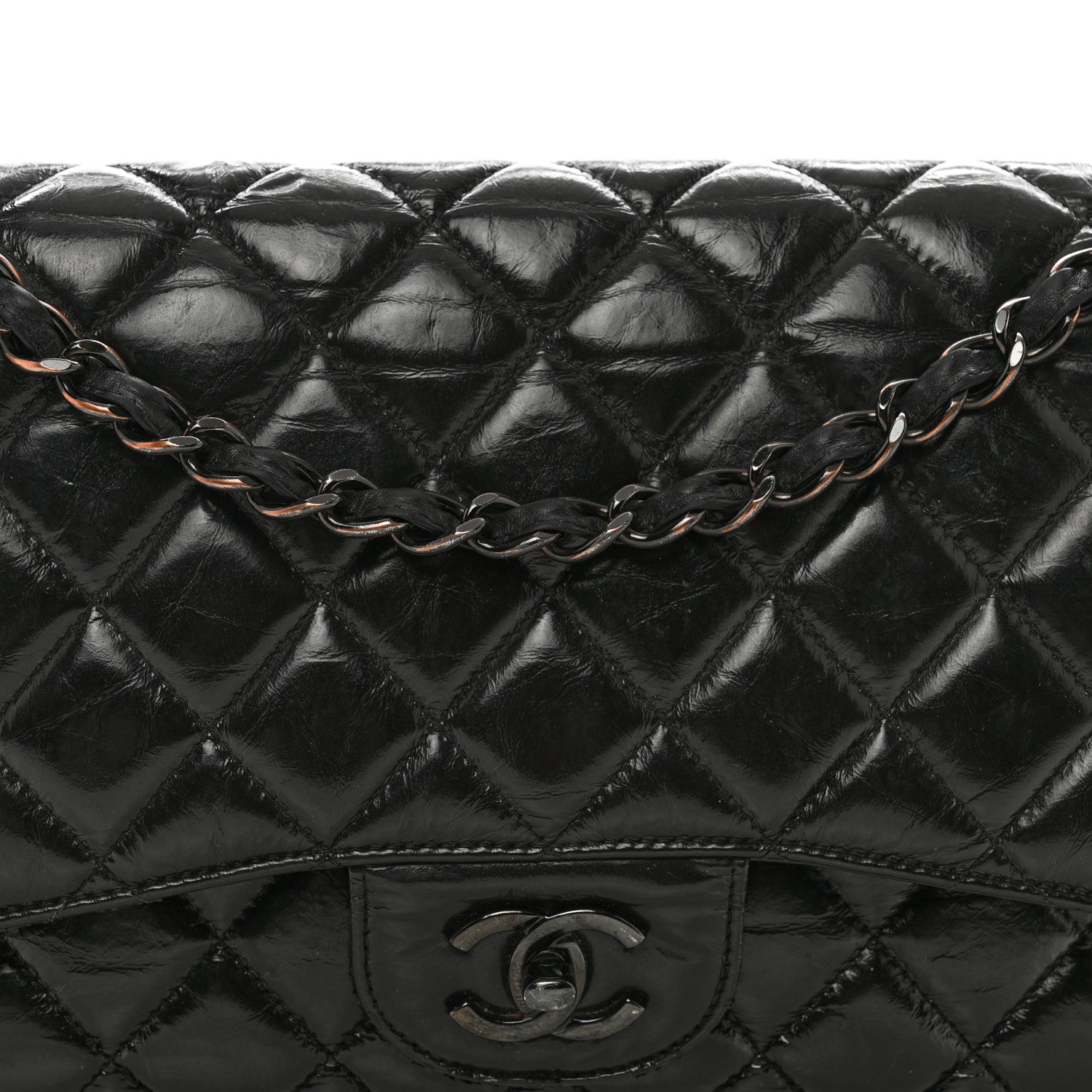 Chanel Shiny Distressed Calfskin Quilted Jumbo Double Flap So Black 5 of 12