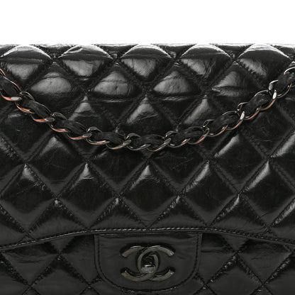 Chanel Shiny Distressed Calfskin Quilted Jumbo Double Flap So Black 5 of 12