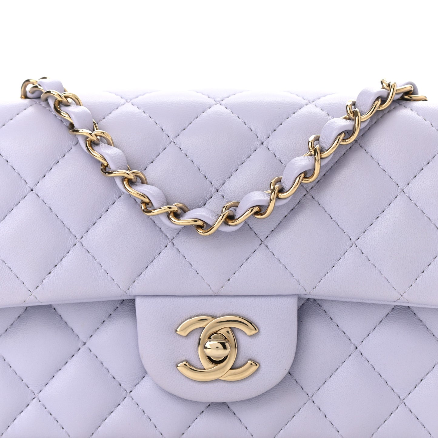 Lambskin Quilted Mini Rectangular Flap Light Purple