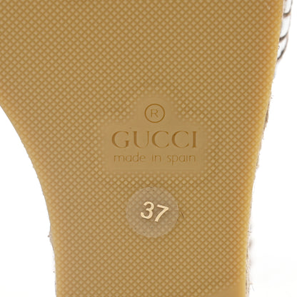 Gucci Lame GG Monogram Ankle Wrap Platform Espadrille Wedges 37 Silver Beige Light Grey 6 of 10