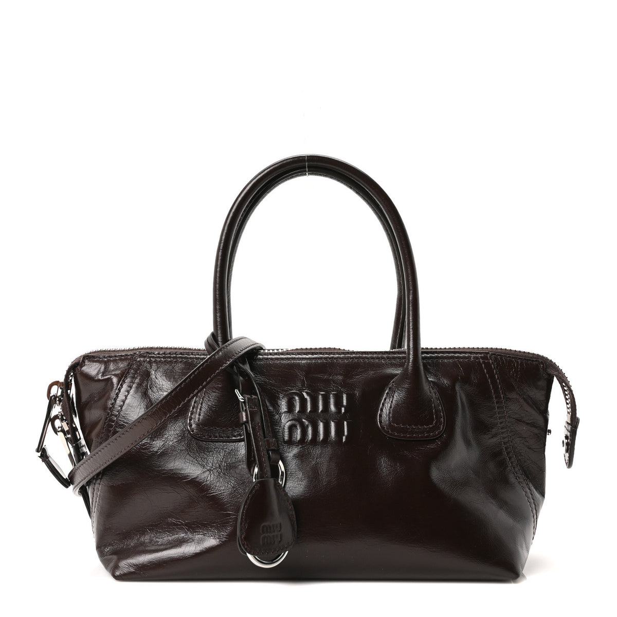 Miu Miu Vitello Shine Logo Embossed Bag Moro 1 of 9