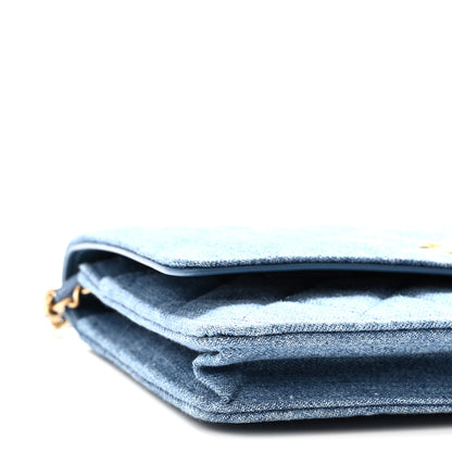Chanel Denim Quilted CC Pearl Crush Wallet on Chain WOC Blue 10 of 11