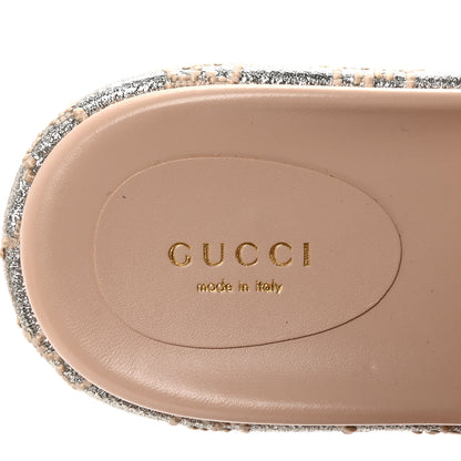Gucci Lame Heritage GG Monogram Angelina Platform 55mm Slide Sandals 37.5 Silver Beige 8 of 9