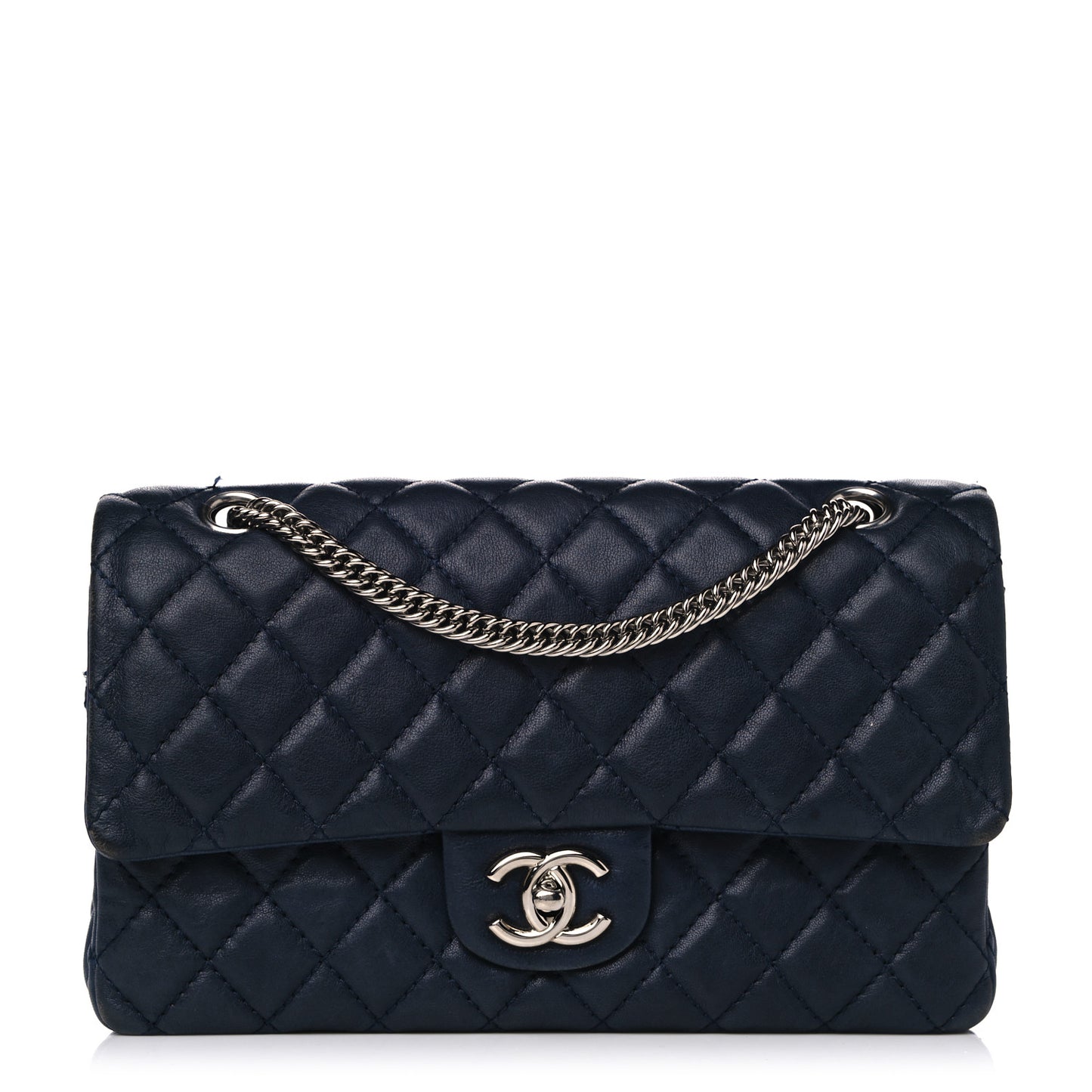 Lambskin Quilted Medium Double Flap Bijoux Chain Navy
