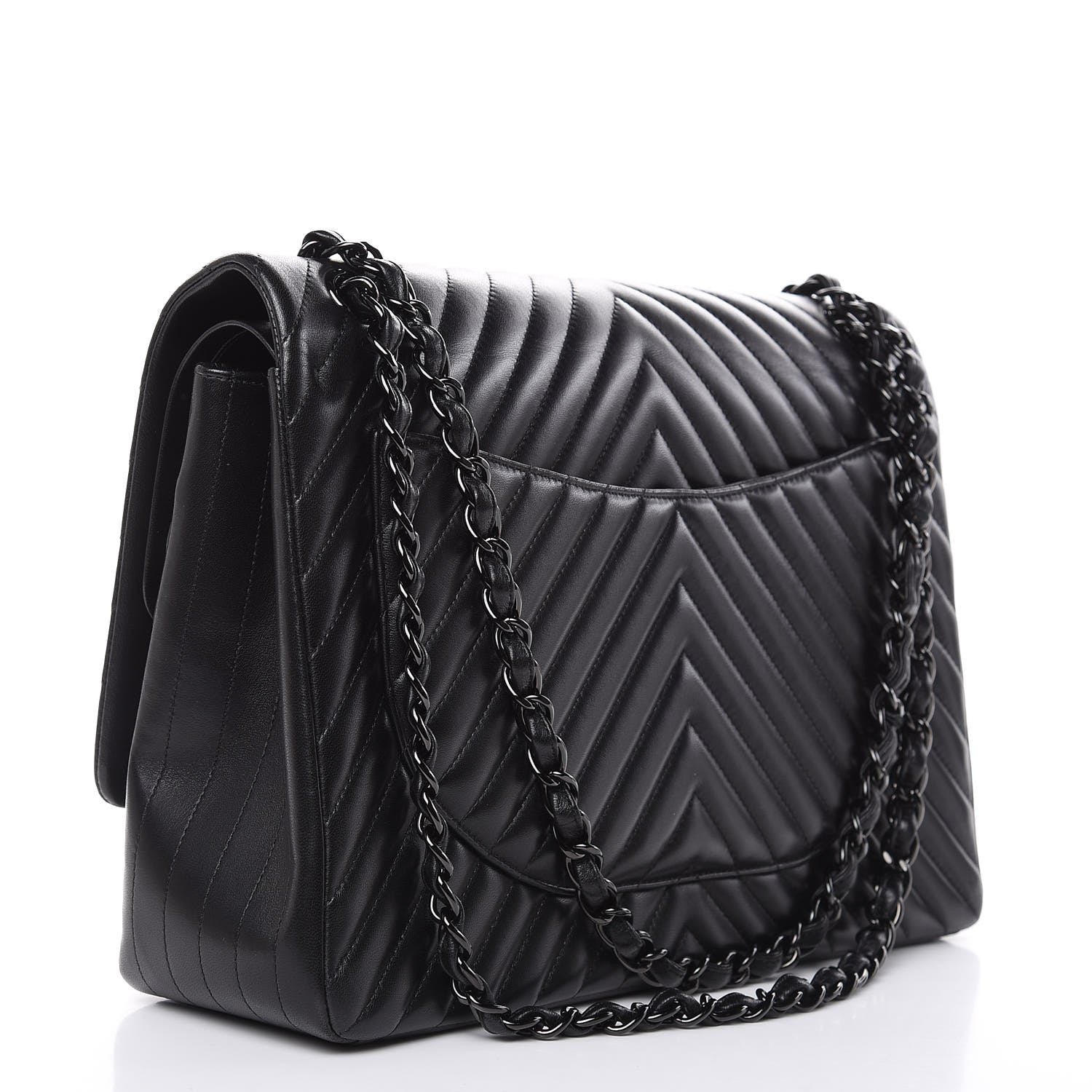 Chanel Lambskin Chevron Quilted Maxi Double Flap So Black 3 of 14