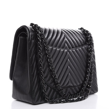 Chanel Lambskin Chevron Quilted Maxi Double Flap So Black 3 of 14