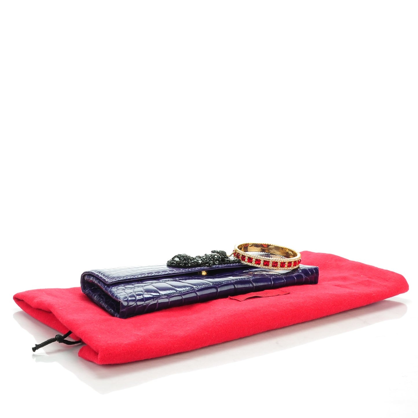 Crocodile Crystal Black Panther Bangle Clutch Purple