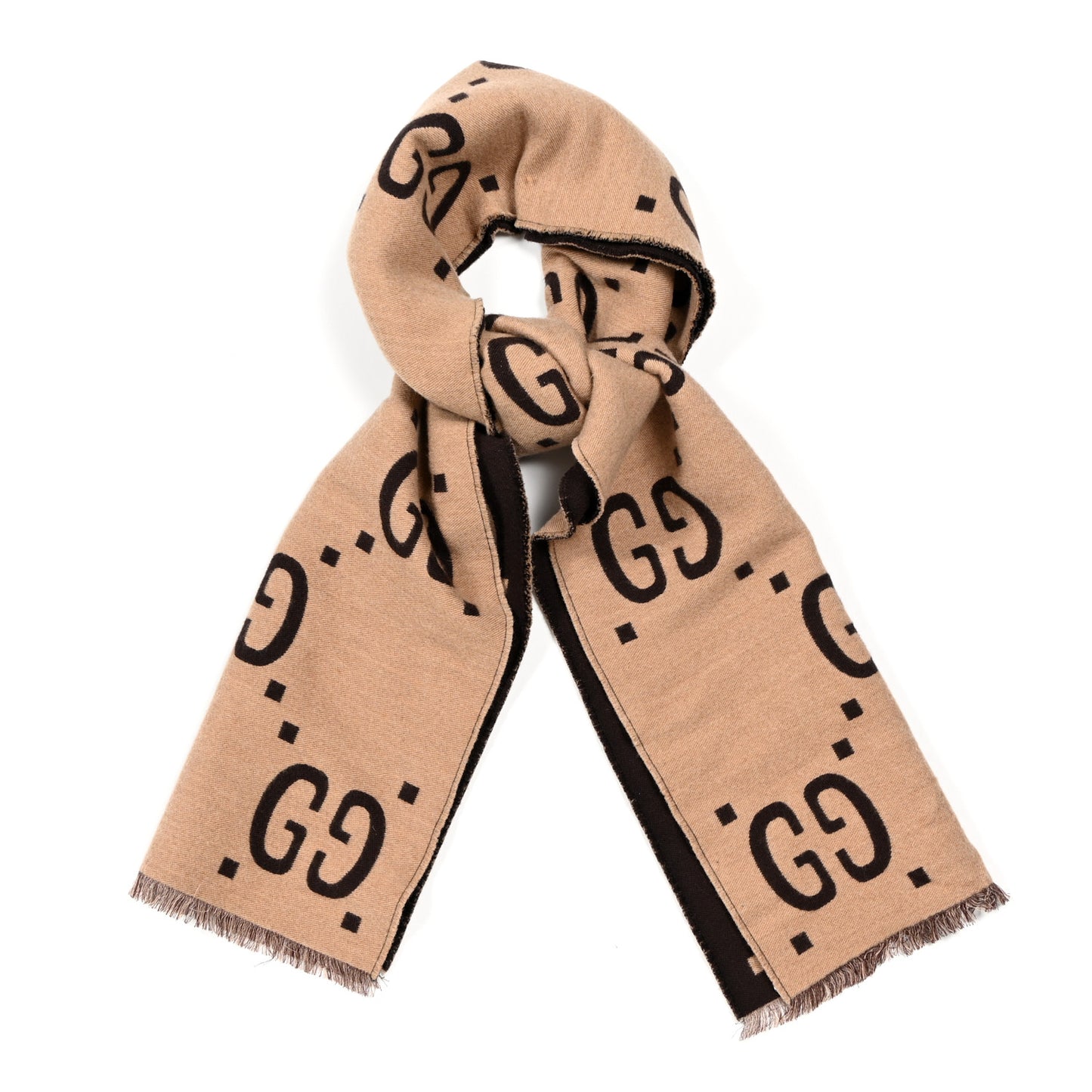 Wool Silk Monogram Jumbo GG Freedom Scarf Dark Brown Beige