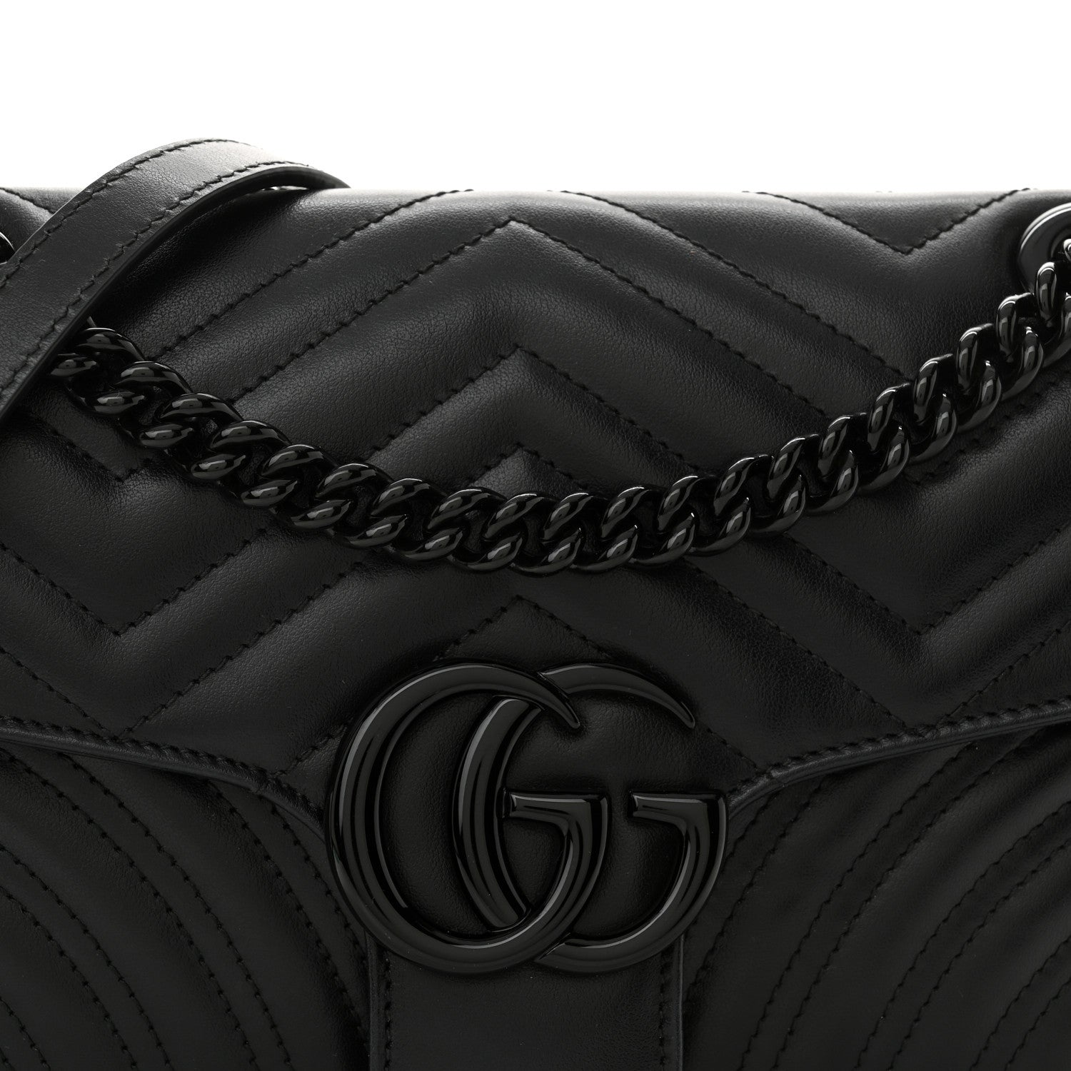 Gucci Calfskin Matelasse Monochrome Small GG Marmont Shoulder Bag Black 8 of 13