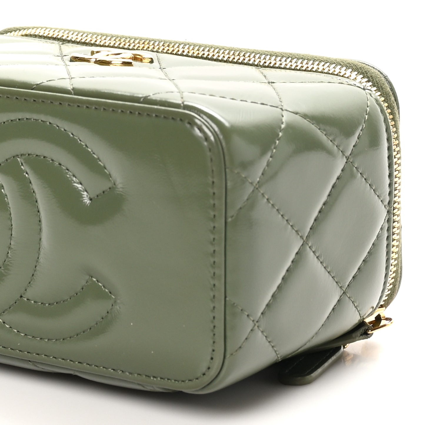 Shiny Crumpled Calfskin Quilted Pick Me Up Vanity Case Khaki