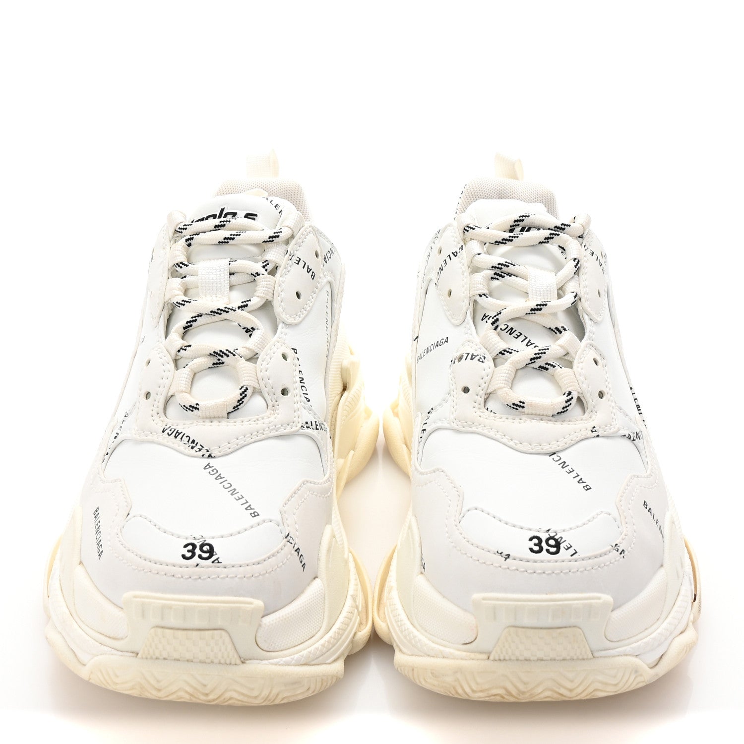 Balenciaga Technical Fabric Allover Logo Womens Triple S Sneakers 39 White Black 4 of 10