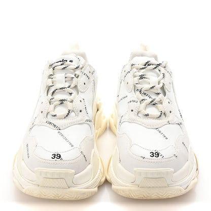 Balenciaga Technical Fabric Allover Logo Womens Triple S Sneakers 39 White Black 4 of 10