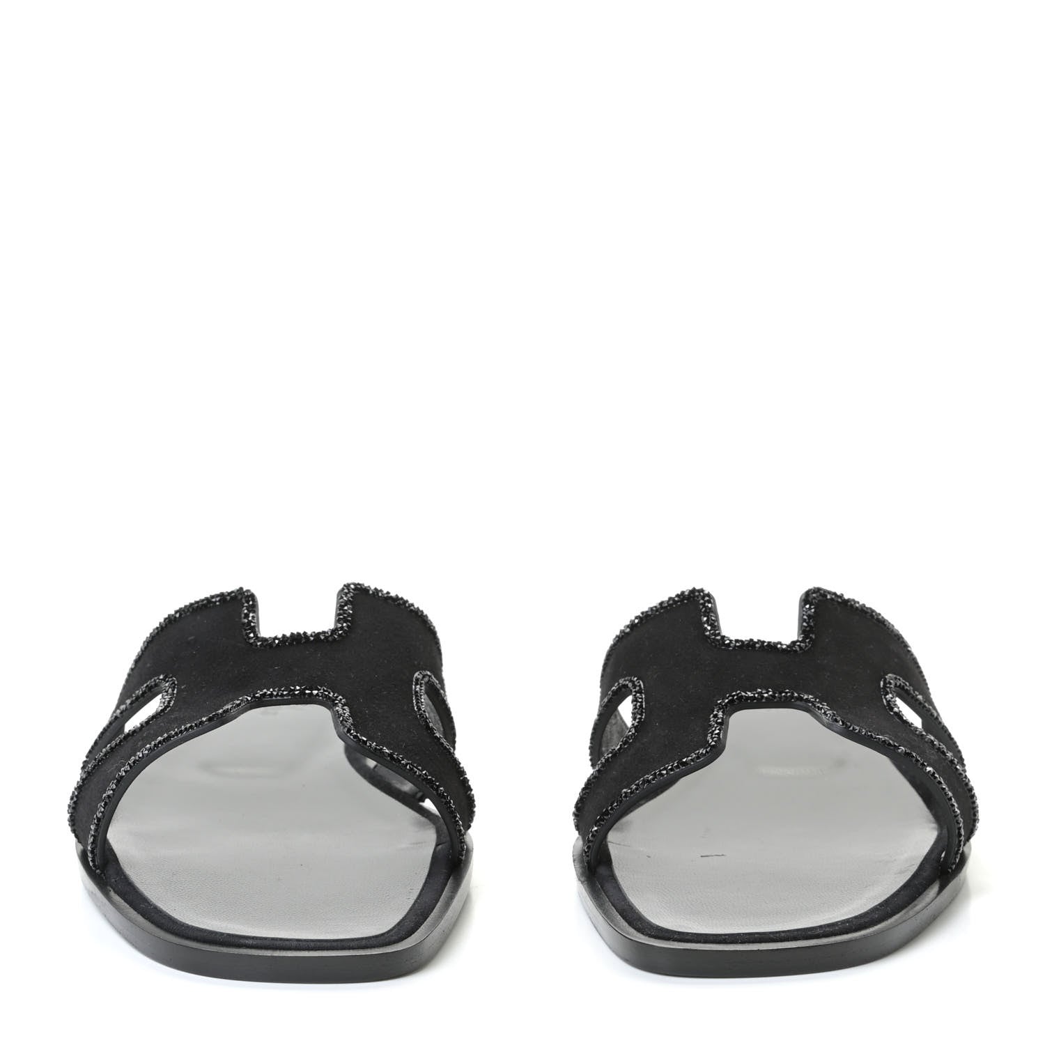 Hermes Suede Goatskin Crystal Oran Sandals 38 Black 2 of 13