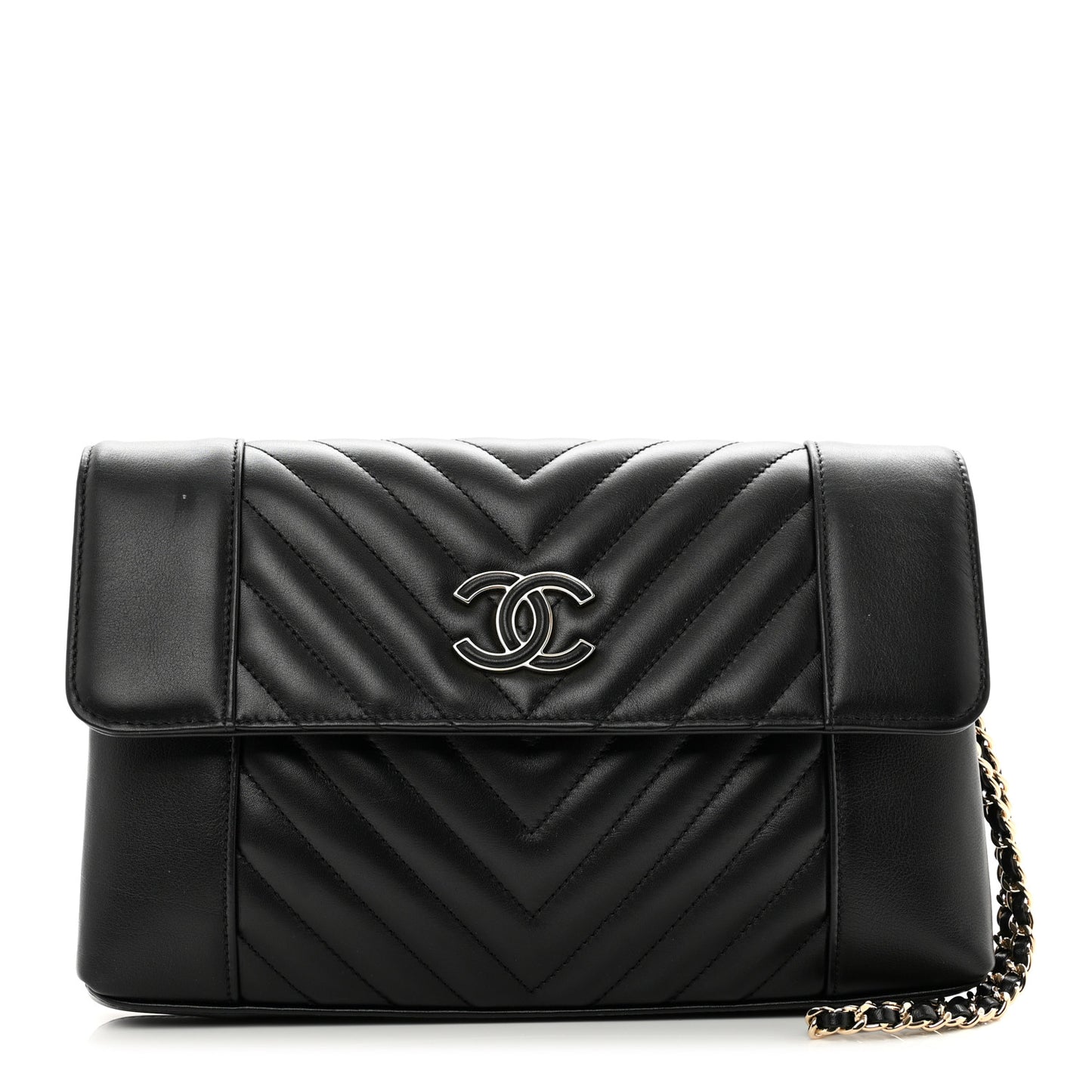 Calfskin Quilted Daily Chevron Clutch Black