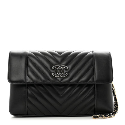 Chanel Calfskin Quilted Daily Chevron Clutch Black 1 of 8