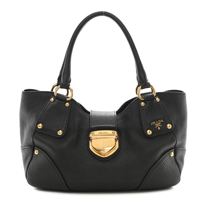 Prada Vitello Daino Pushlock Tote Black 1 of 10