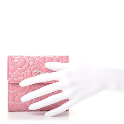 Chanel Lambskin Camellia Embossed French Wallet Pink 2 of 8