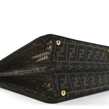 Fendi Fabric Jacquard Paillettes Vitello Seta FF 1974 Medium Peekaboo I SEE U Satchel Tobacco Moro 8 of 9
