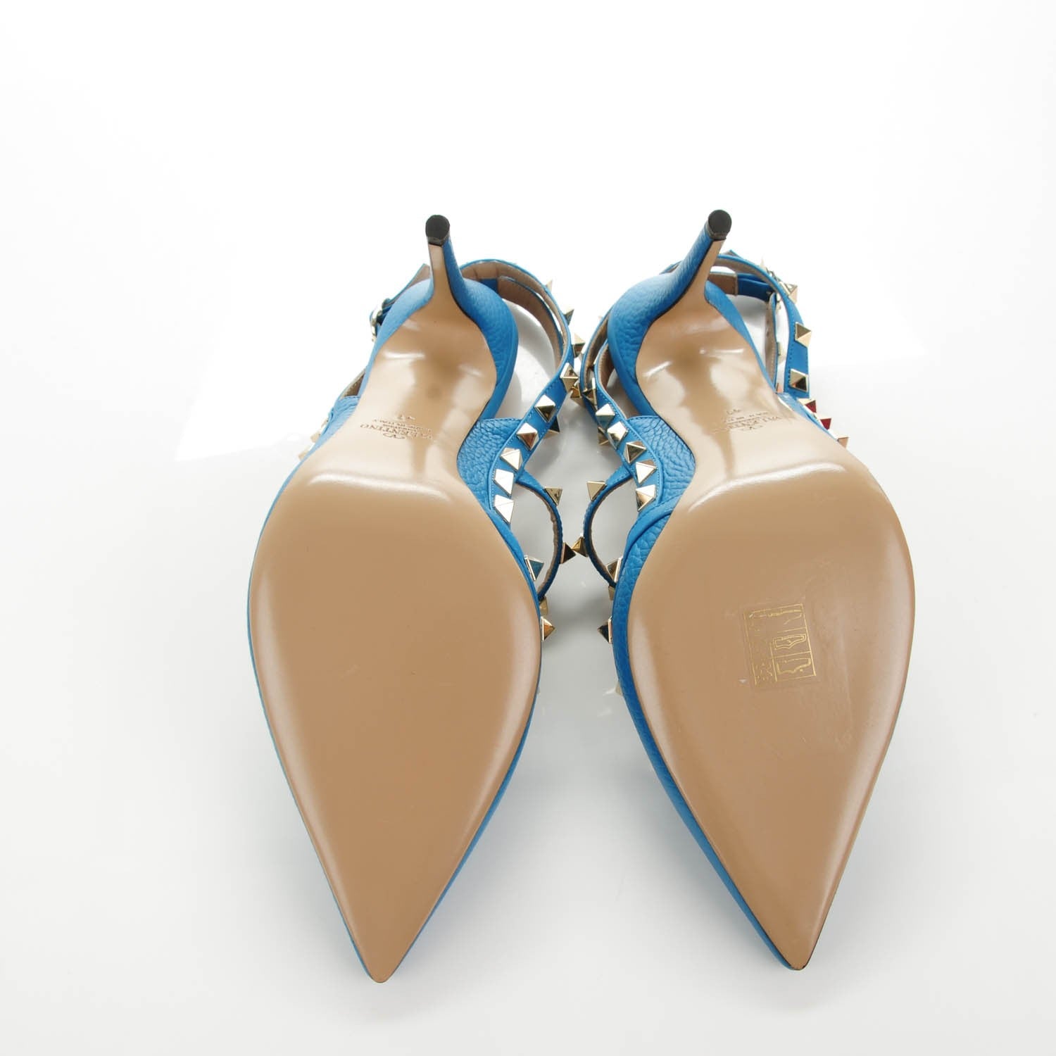 Valentino Garavani Pebbled Calfskin Rockstud Ankle Strap Pumps 41 Light Blue 5 of 8