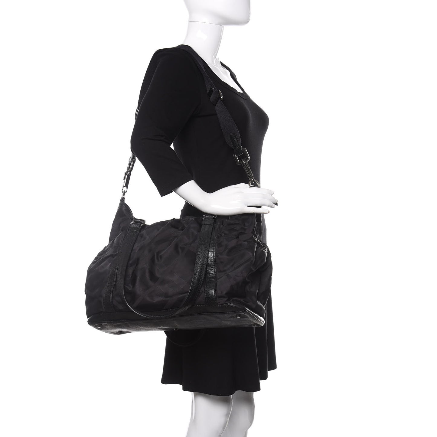 Nylon Tonal Check Diaper Bag Black