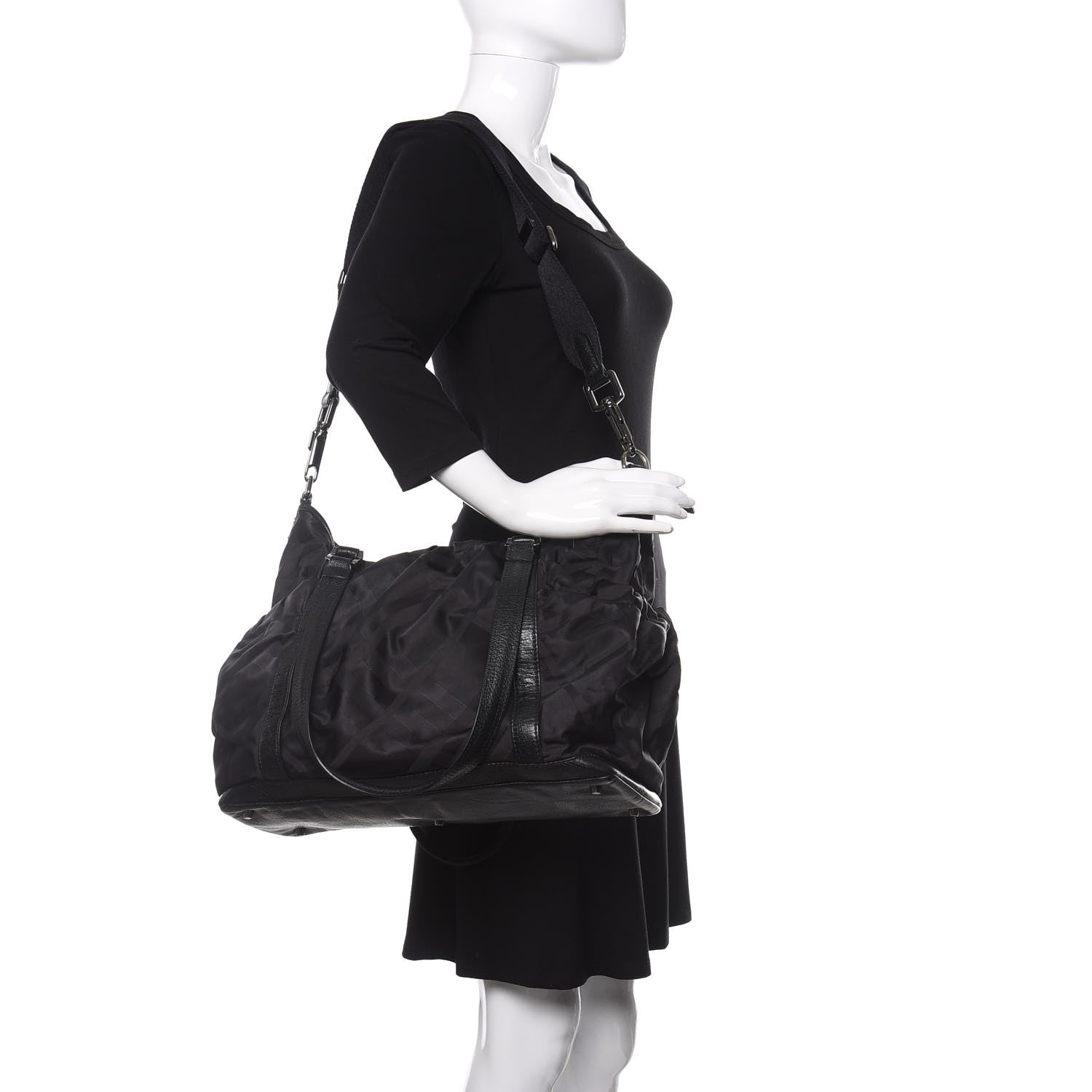 Burberry Nylon Tonal Check Diaper Bag Black 2 of 12