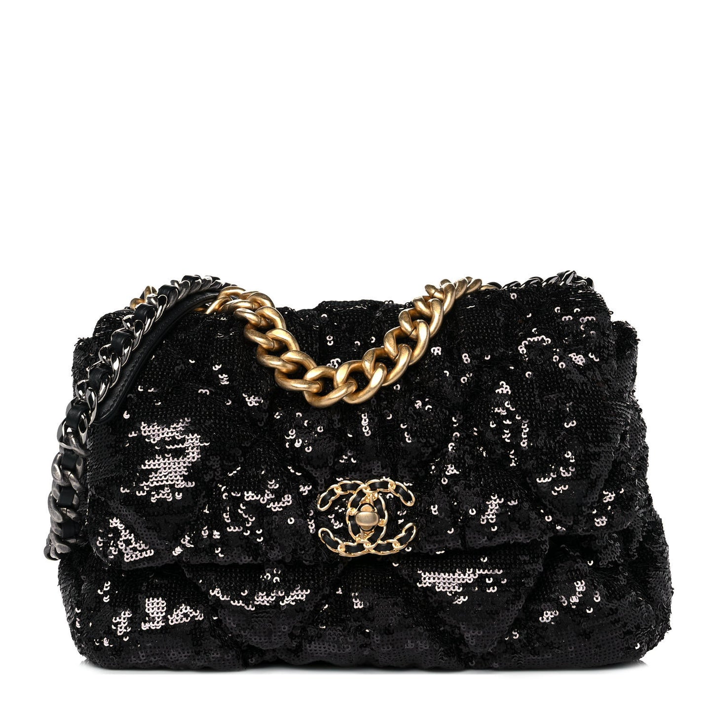 Sequin Quilted Large Chanel 19 Flap Black