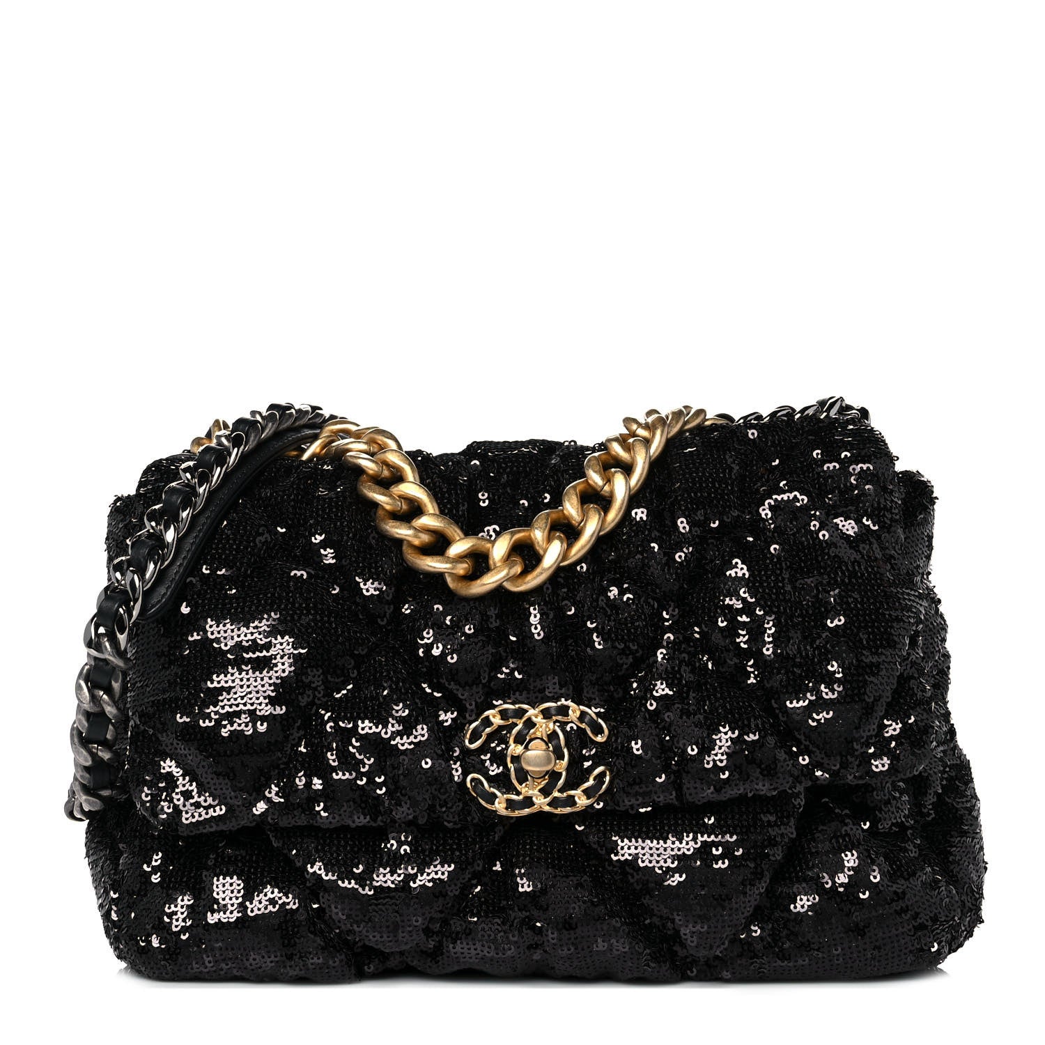 Chanel Sequin Quilted Large Chanel 19 Flap Black 1 of 8
