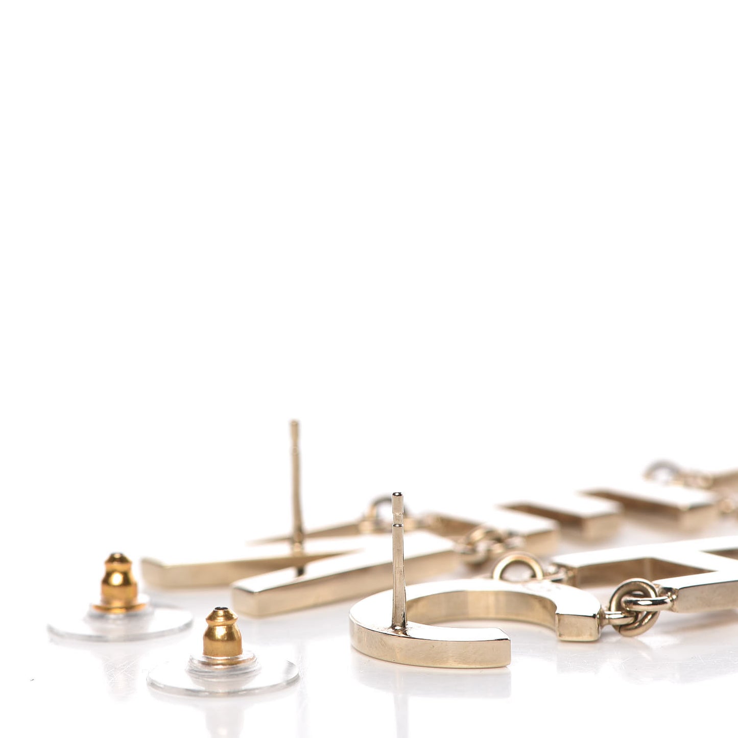 Metal Cha-Nel Logo Drop Earrings Gold