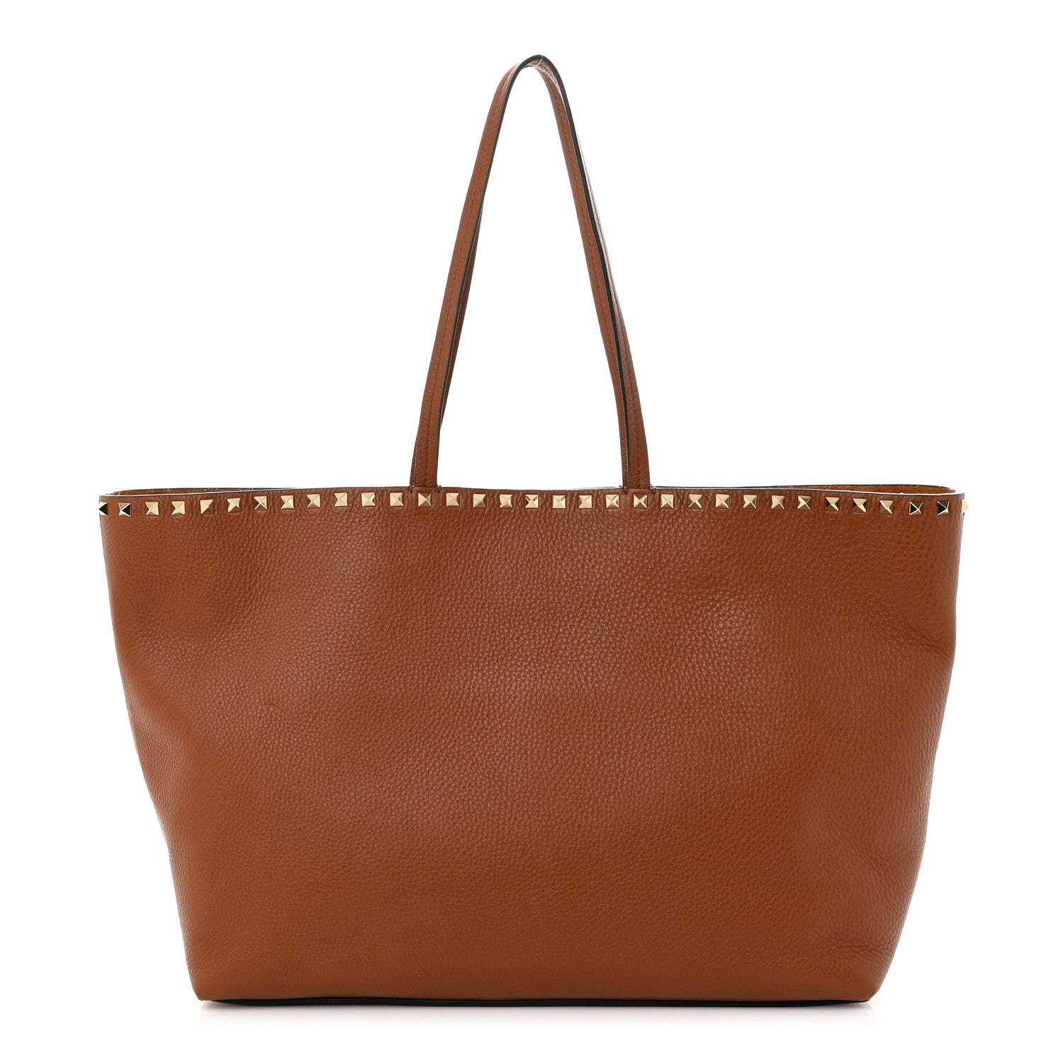 Valentino Garavani Grained Calfskin Rockstud Shoulder Tote Brown 1 of 9