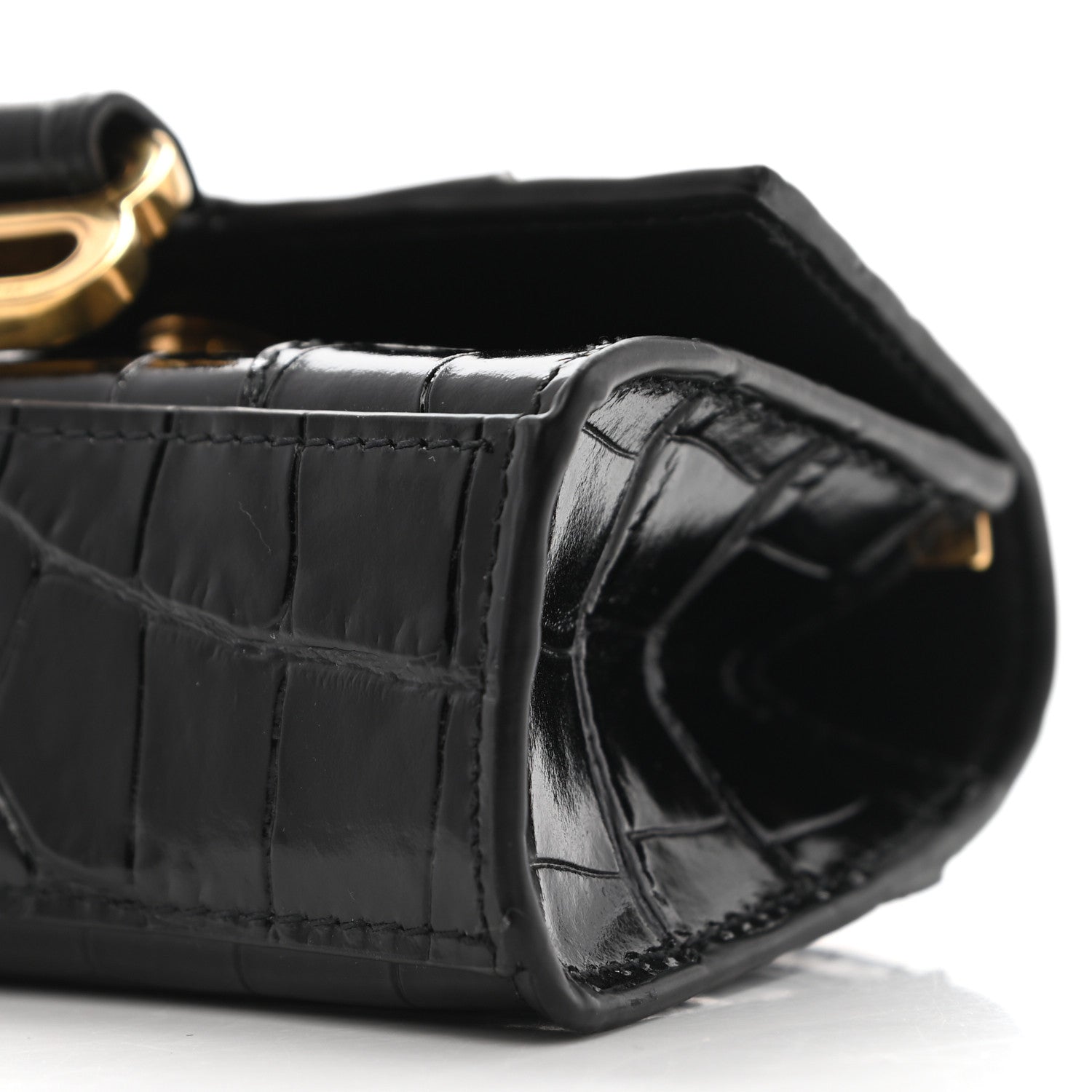 Balenciaga Shiny Calfskin Crocodile Embossed Hourglass Chain Cardholder Black 8 of 8