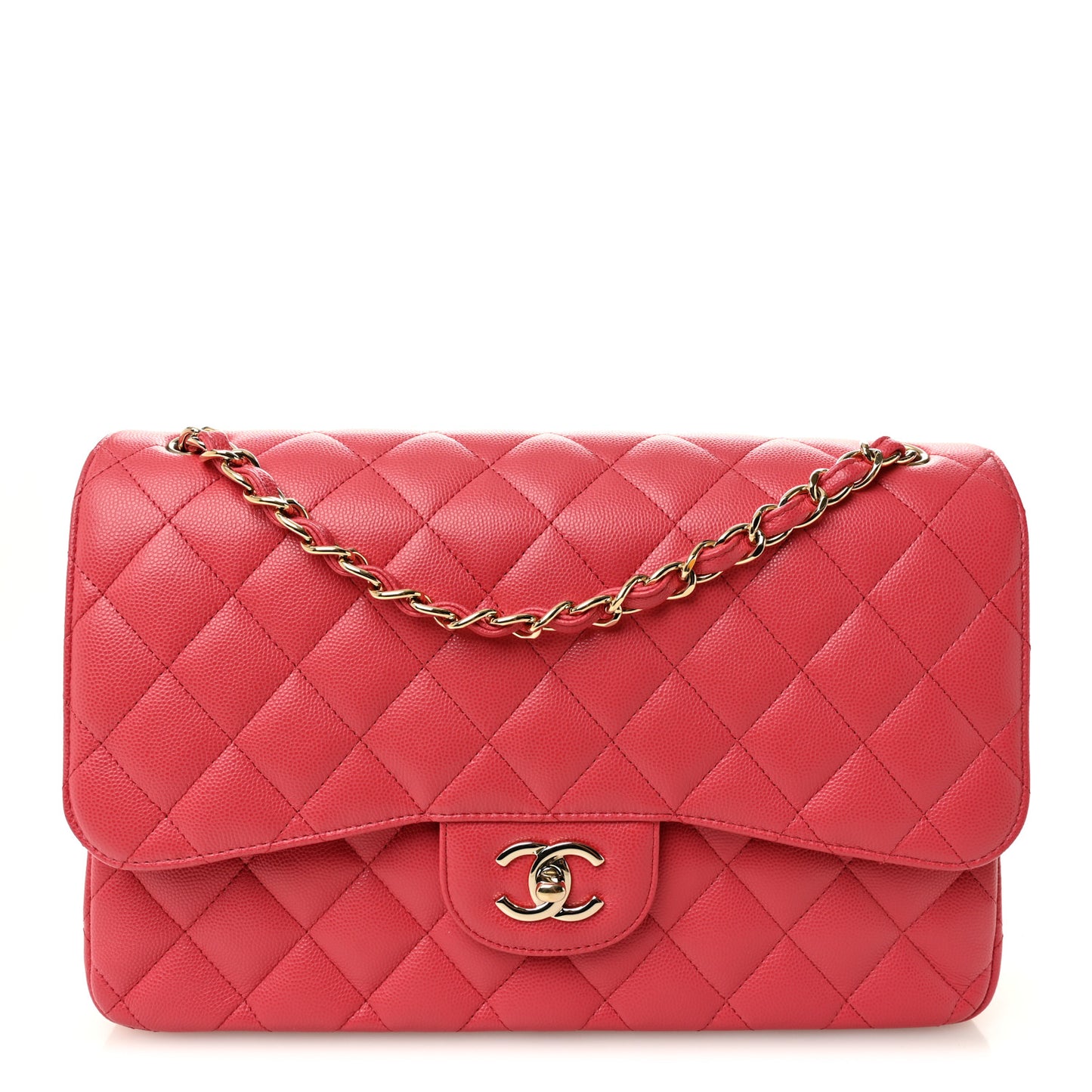 Caviar Quilted Jumbo Double Flap Dark Pink