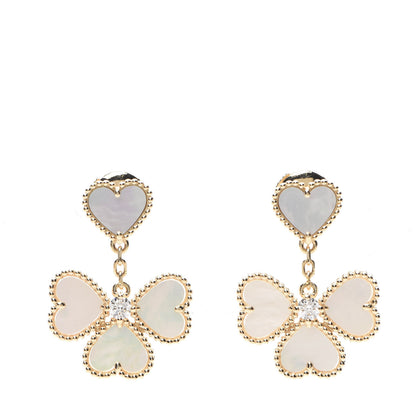 Van Cleef & Arpels 18K Yellow Gold Diamond Mother of Pearl Effeuillage Sweet Alhambra Heart Earrings 1 of 5
