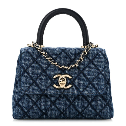 Chanel Washed Denim Calfskin Quilted Coco Handle Clutch With Chain Blue 1 of 13