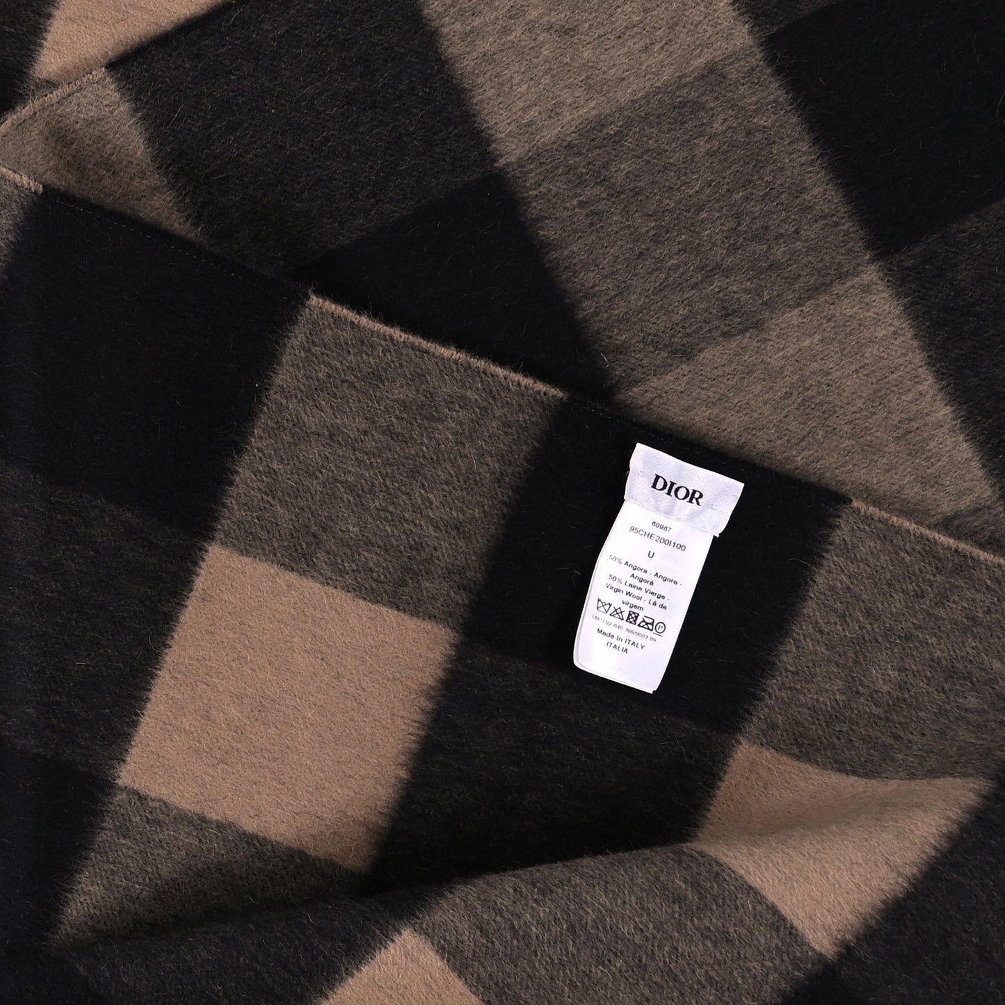 Wool Plaid Fringe Scarf Beige Navy