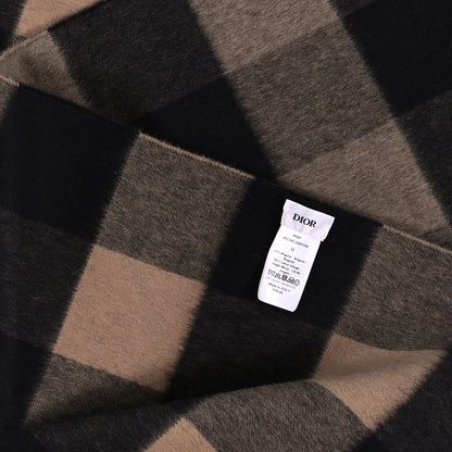 Christian Dior Wool Plaid Fringe Scarf Beige Navy 3 of 4