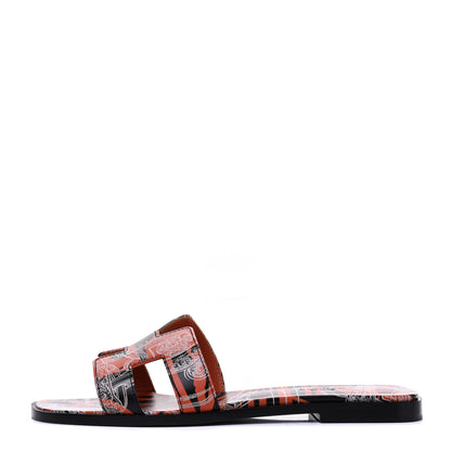 Hermes Calfskin Printed Brides de Gala en Desordre Oran Sandals 38.5 Multicolor Rose Aube 1 of 8