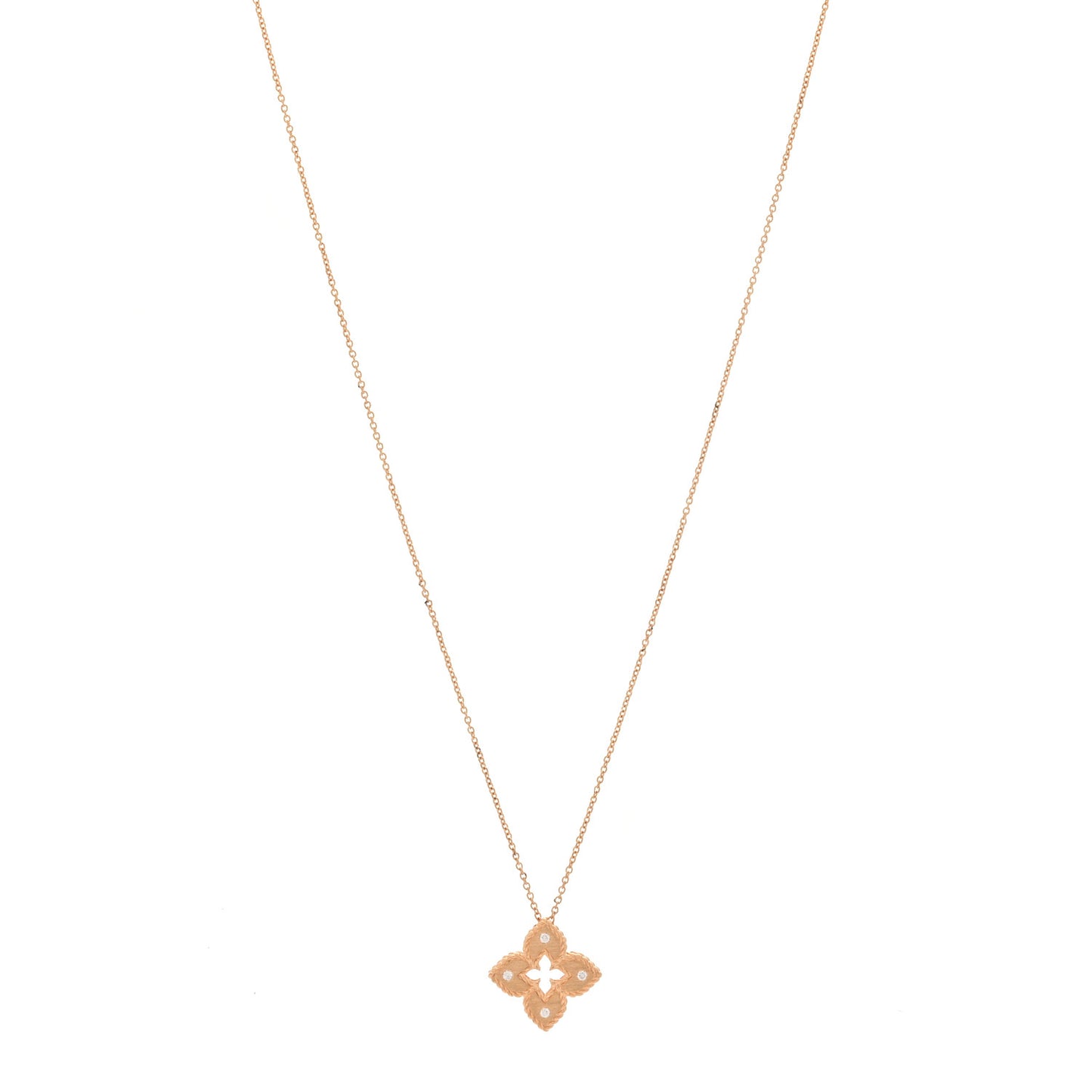 18K Rose Gold Diamond Petite Venetian Princess Flower Pendant Necklace