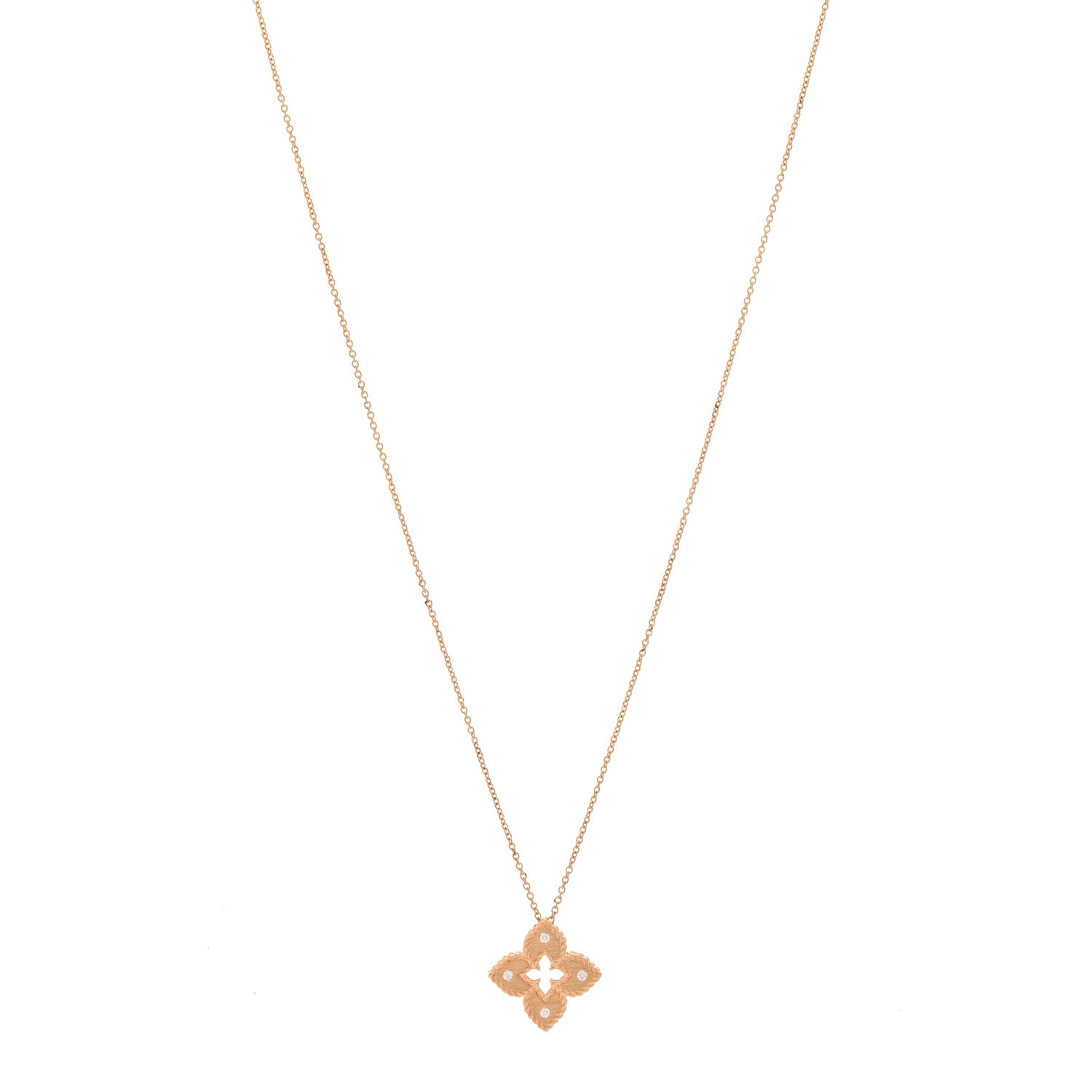 Roberto Coin 18K Rose Gold Diamond Petite Venetian Princess Flower Pendant Necklace 1 of 7