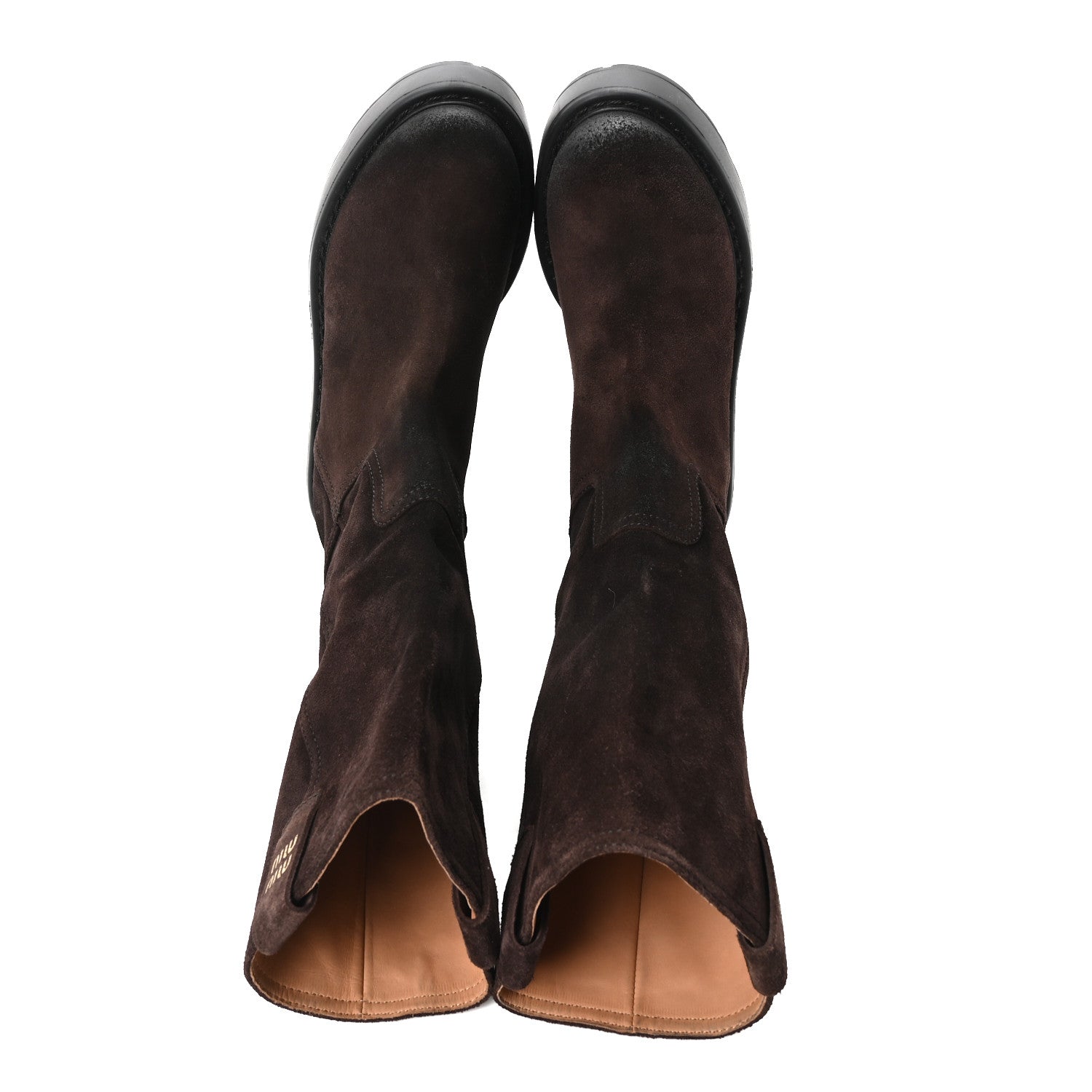 Miu Miu Vintage Effect Suede Mid Calf Boots  39 Morro 2 of 8